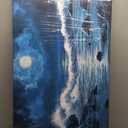 Blue Ocean Waves Landscape Wall Art, Beach Moon Sea Waves Night View Modern Canvas Wall Painting For Living Room Bedroom Office Bathroom Birthday Gift Home Decor 20X40 Inch