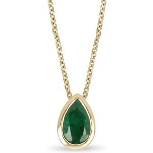 Trinket Gems Jewellery Pear Shape Colombian Emerald Bezel Set Pendant Necklace 18" In 14k Yellow Gold Over