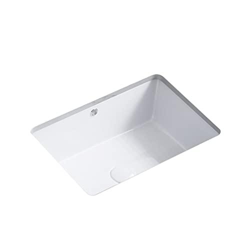 KINGWONG 18 Inch White Rectangle Vessel Sink for Bathrooms 18.3" x 13.78" Small Undermount Bathroom Sink Ceramic Porcelain Under Counter Basin Sink with Overflow 465mm x 350mm Lavamanos Para Baños