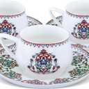 KARACA Nakkas Turkish Coffee Cup Set of 6, (12 Piece) White Cups with Saucers - 3.3 fl oz Small Porcelain Espresso Set - Ideal for Serving Greek, Arabic Coffee