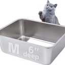 Stainless Steel Cat Litter Box Medium, Metal Litter Box-Stainless Steel for Cat/Kitty/Rabbits 17" L x 13.8" W x 6" HMetal Cats Toilet Kitten,No Smell, Non Stick, Easy Clean.