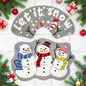 Ciazoxa Christmas Snowman Bathroom Rug Winter Decorative Bath Mat Xmas Bathroom Mat Doormats 34 x 18 Inch ande 30 x 20 Inch for Tub Home Living Room Set of 2