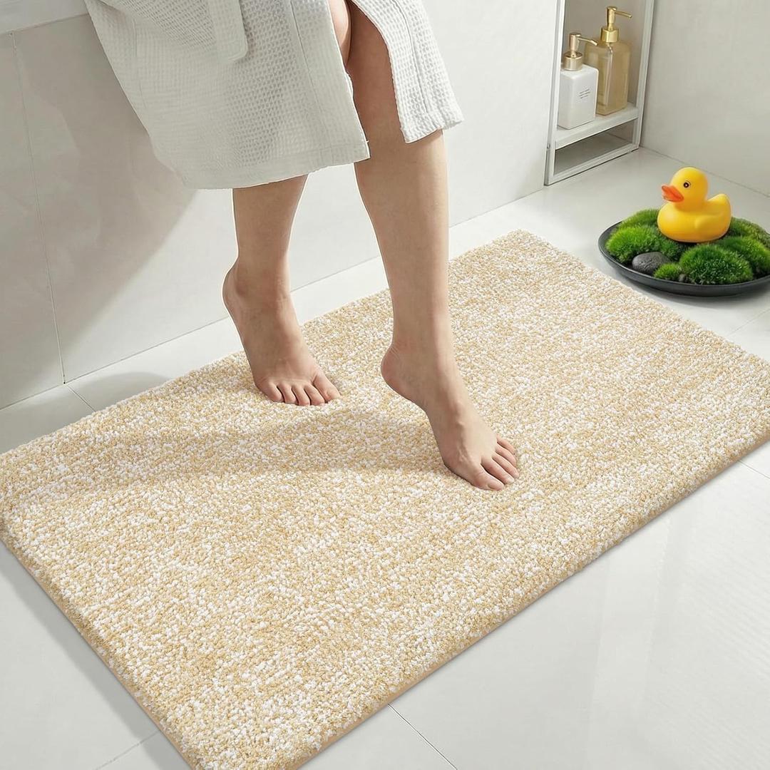 Yimobra Large Bathroom Rugs Non Slip Washable, Soft Absorbent Microfiber Bath Mat,Dual-Tone Decor Rug with Rubber Backing for Bathroom Floor,Tub and Shower,36x24,Home Essentials,Light Beige and White