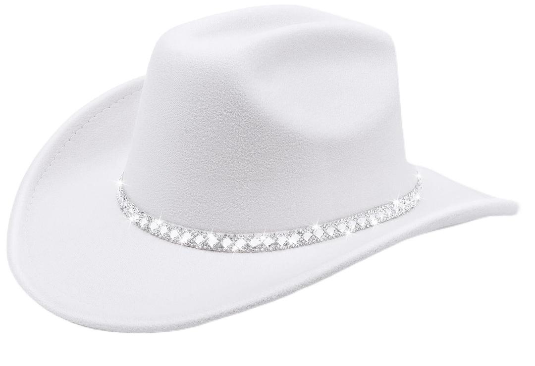 DRESHOW Western Cowboy Hat for Women and Men Wide Brim Glitter Cowboy Cowgirl Hat with Rhinestone Felt Fedora Hats