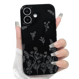 NITITOP Compatible with iPhone 16 Case Cute Flowers - Black