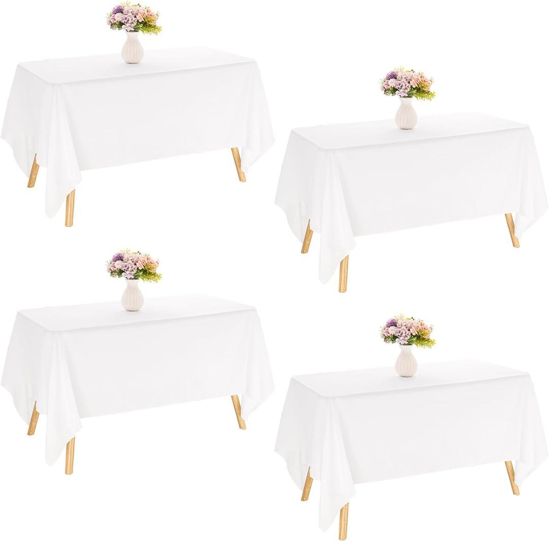 4 Pack Rectangle Tablecloth 60x102 Inch White Washable Polyester Table Cover for Wedding Dining Table Buffet Parties Banquet DecorationWhite