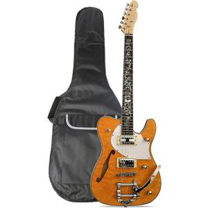 Semi Hollow Body Electric Guitar Custom Shop 22 Frets, Quilted Maple Top,Canada Maple Neck Flower Inlay(yellow)