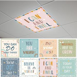 8 Pcs Light Covers with 64 Magnets Decorative for Classroom Ceiling Lights 2 x 2 Feet Magnetic Light Cover Filter Easy Install for Office Hospital Home Ceiling Supplies (Boho Motivational)