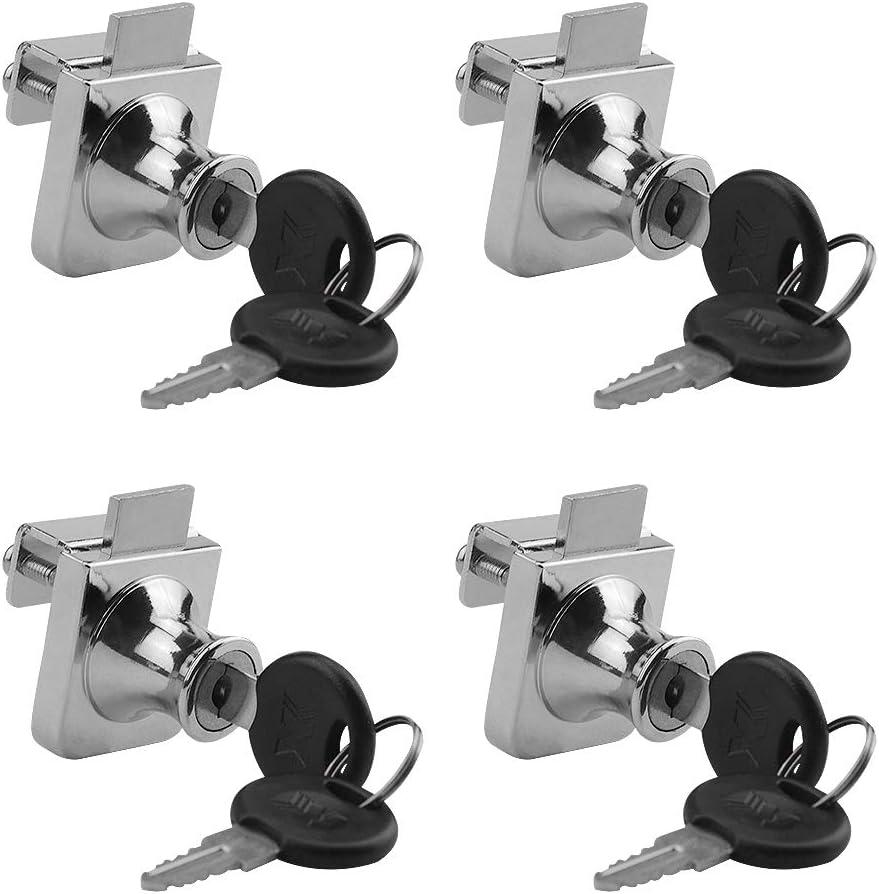 TOVOT 4PCS Glass Locks with Same Keys Locks for Showcase Display Cabinet, 5-8mm Thicken Glass, Single Door