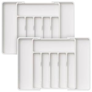 Lifewit Silverware Drawer Organizer, Expandable Utensil Tray for Kitchen, BPA Free Flatware and Cutlery Holder, Adjustable Plastic Storage for Spoons Forks Knives, 1 Pack, White