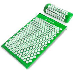 ProsourceFit Acupressure Mat and Pillow Set for Back/Neck Pain Relief and Muscle Relaxation (Large, Green/White)