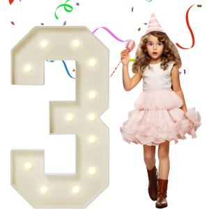4FT Marquee Numbers, Large Light Up Numbers 3 for 3rd 13th 23th Birthday Party Decorations, Giant Light Up Number for Anniversary Decor, 4 Feet Mosaic Number 3 with LED Lights DIY Kit