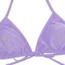 WDIRARA Women's Goth Skull Triangle Halter Bikini Top Rhinestone Tie Back Swimsuit Tops Swimwear (Purple, L)