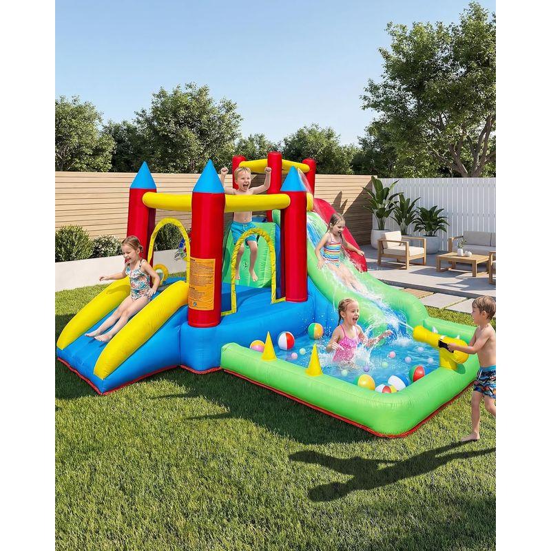9-in-1 Kids Bounce House Ages 36, Inflatable Bouncy Castle with Water Slide for Wet or Dry Play, Plus Trampoline, Climbing Wall, Ball Pit & Play Cannon for Indoor/Outdoor Fun