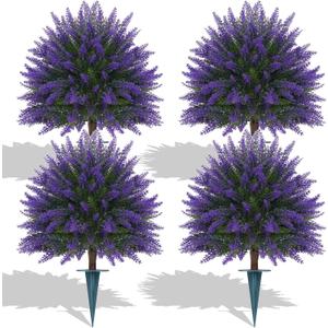 4Pcs Artificial Lavender Topiary Ball Trees,Fake Boxwood Shrubs