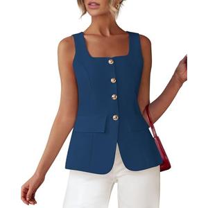 BTFBM Womens Sleeveless Suit Vests Dressy Casual Square Neck Business Work Waistcoat Summer Button Up Blazer Vest Tops, M BTFBM Womens Sleeveless Suit Vests Dressy Casual Square Neck Business Work Waistcoat Summer Button Up Blazer Vest Tops, M