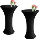 JYCHX 2 Pcs Round 24 x 43 Inch Highboy Spandex Cocktail Tablecloth Black- Fitted Cocktail Elastic Table Covers, Protective, Reusable, Wrinkle Resistant, for Party, Pub, Banquet, Bistro, Bar