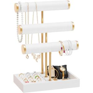 Abiglifty 3 Tier Necklace Holder Display, Jewelry Organizer, Jewelry Stand, Bracelet Display, Necklace Organizer, Bracelet holder, Jewelry Display for Necklace, Watches, Rings, white