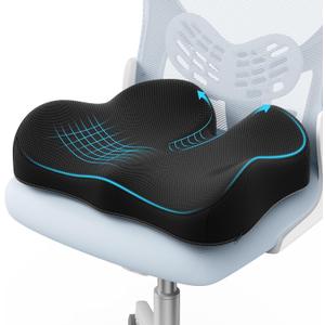 A-Pce Seat Cushion-Large Memory Foam Cushion for Office Chair-Sciatica & Lower Back & Coccyx Pain Relief-Coccyx Cushion for Car&Long Sitting at Work,Black (48*41*11cm)