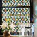 Lattice Stained Glass Window Film Static Cling with Tools - 17.5 x 78.7 Inch Non-Adhesive Privacy Decorative Rainbow Film for Windows, Doors, Sidelights - Easy Install & Remove