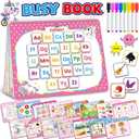 Benresive Busy Book for Toddlers 3-5, Montessori Preschool Learning Activities Book, Educational Sensory Travel Toys for Kids, Birthday Gifts for Boys Girls Ages 3+ (Pink)