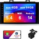 4+64G Android 14 Double Din Car Stereo for Subaru Outback Legacy 2015-2018 with 9 Inch Touchscreen Radio Built-in Wireless Carplay/Android Auto/GPS/Bluetooth/FM/AUX/SWC/Backup Camera