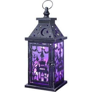 DECORKEY Halloween Decorations Indoor, 15" Decorative Haunted House Candle Lantern with 78" LED Lights(8 Modes), Hanging Spooky Halloween Lanterns for Outdoor Home Room Door Party Decor