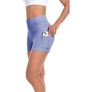 SEEMLY High Waisted Yoga Shorts for Women Tummy Control Fitness Athletic Workout Running Shorts with Deep Pockets (Purple, M)