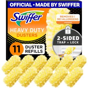 Swiffer Dusters Refill for Cleaning, Feather & Microfiber Duster Disposable Alternative, For Dusting Furniture, Blinds, Ceiling Fans, Walls, Helps Remove Allergens, Heavy Duty, Unscented, 11ct