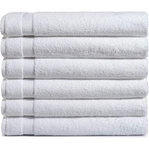 Amazon Basics 6-Pack Bath Towels, 100% Ring Spun Cotton, 600 GSM, Lightweight and Highly Absorbent, Quick Drying, Hotel Quality, 27 x 54 inches, White