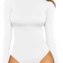 MANGOPOP Women's Mock Turtle Neck Long Sleeve Tops Bodysuit Jumpsuit, L