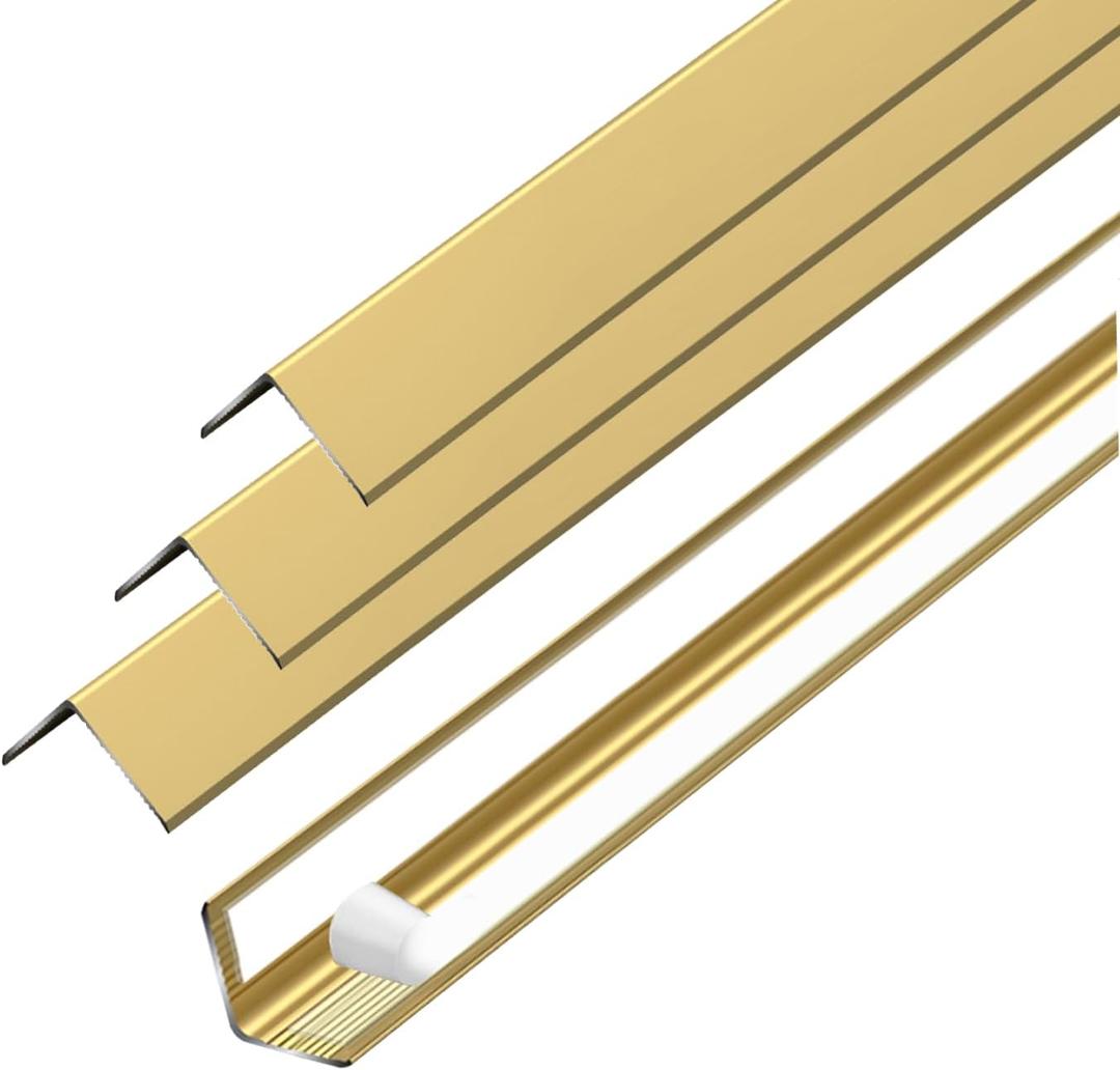 Golden Wall Corner Protector, 4Pcs, Length 35.4in, Width 0.79in - Self Adhesive Metal Corner Protector for Aluminum Trim molding, Cabinet Edge Guard, Easy to Install