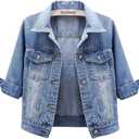 Unilexi Women's 3/4 Sleeve Colored Cropped Denim Jacket Light Wash Short Jean Jacket Trucker Coat,XL