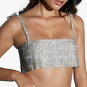 Women's Sexy Pearls Beaded Rhinestone Bustier Crop Top Push up Corset Top with Detachable Straps, No Size