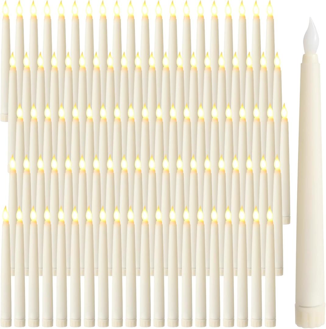 Flameless Flicker Taper Candles LED Candles Flickering Warm White Light Ivory LED Candlesticks Window for Christmas Wedding Home Decor (8.5 Inches, 100)