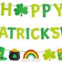 Pre-Strung Happy St Patricks Day Banner No DIY St Patricks Day Decorations with Gold Glitter Details 3 Pcs Saint Patricks Decor Clover Irish Party Supplies