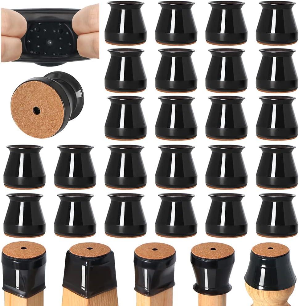 24 Pcs Chair Leg Floor Protectors for Hardwood Floors Silicone Covers to Protect Wood Tile Floors Felt Bottom Furniture Leg Caps Anti-Scratch Reduce Noise (Fit:0.9"-1.29")