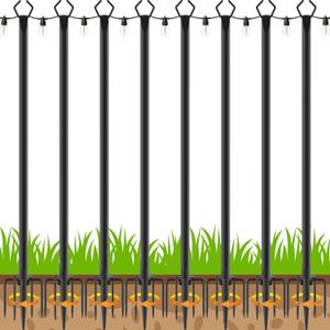 AILBTON 10Ft String Light Poles 8 Pack,Light Poles for Outside Lights,Outdoor with Fence Brackets Hanging Lights,Metal Stand Deck Patio Backyard