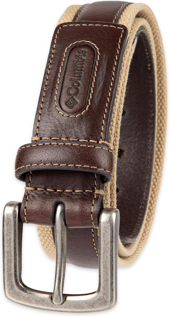 Columbia Men's Leather Casual Belt Tan & Brown Classic Style for Everyday Wear, 34, Khaki Stitched