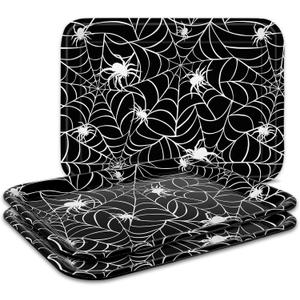 Whaline 3 Pcs Halloween Serving Trays Black White Spider Webs Reusable Melamine Trays Platters for Movie Night Birthday Holiday Party Food Supplies, 10 x 13 Inch