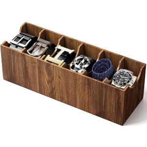 Belt Organizer for Closet, Belt Organizer for Drawer with 6 Compartments, Belt Storage Organizer for Men Women for Watches, Belt, Scarves, Bracelets, Jewelry, Tie Container Display Holder