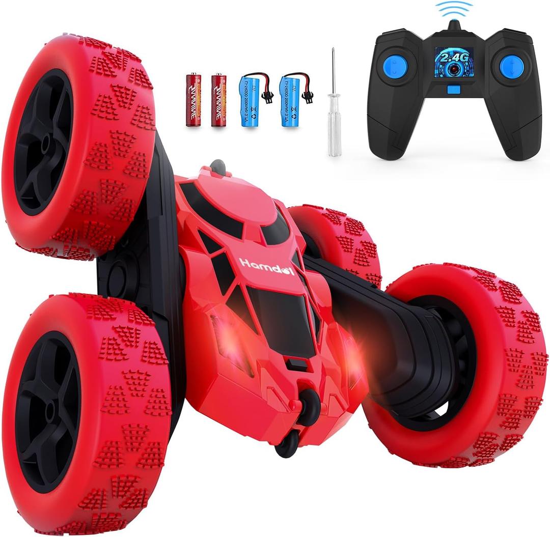 RC Stunt Car for Kids Ages 612, 360 Rotating Remote Control Car with LED Lights, 4WD Electric Toy Vehicle, USB Rechargeable, Perfect Birthday, Holiday for Boys & Girls (Red)