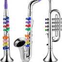 3 Pcs Kids Instruments Musical Toy Saxophone Trumpet Clarinet with 8 Color Coded Keys Educational Teaching Songs Gifts for Boys Girls Children Toddler Beginner Birthday Concert Party(Silver)