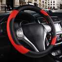 Leather Car Steering Wheel Cover, Non-Slip Car Wheel Cover Protector Breathable Microfiber Leather Universal Fit for Most Cars (Black & Red)