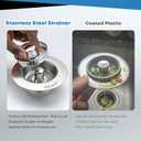 Upgraded 3 in 1 Kitchen Sink Drain Strainer - Stainless Steel Sink Stopper, Anti-Clogging Sink Food Catcher Basket, Fast Drainage Odor Filter Sink Plug for US Standard 3 1/2 inch Drain (Silver-1Pack)