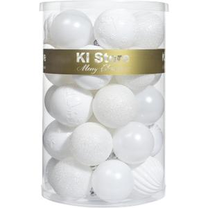 KI Store White Christmas Ball Ornaments, 34pcs 2.36-Inch, With Hooks for Tree, Wreath, Garland Decor - Holiday Decorations Included