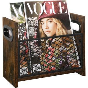 YINMIT Magazine Holder, Magazine Rack for Desktop and Home Office, Farmhouse File Storage Basket for Letters, Magazines, Books, Newspapers (Small) (Small, Rustic Brown)
