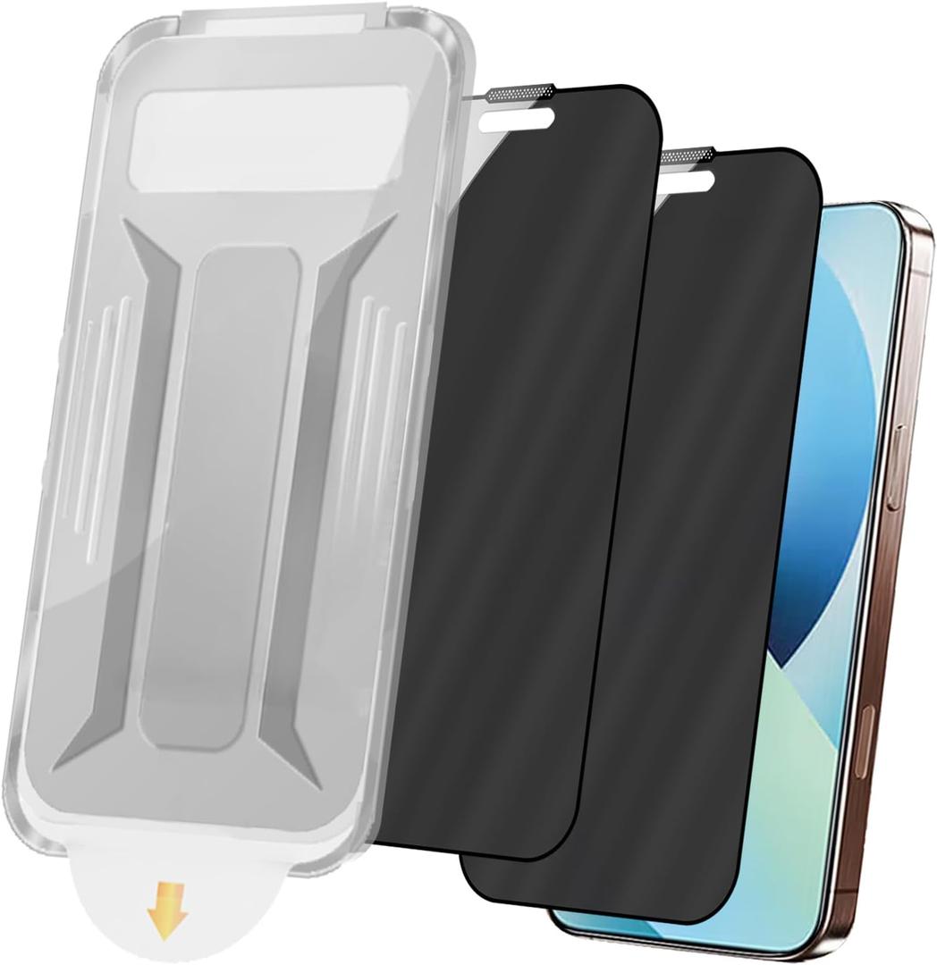 2 Pack for iPhone 13 Pro / 14/13 /16e 360 Degree Privacy Screen Protector Anti spy Tempered Glass Film Easy Installation Auto-Alignment Kit, Auto Dust-Elimination 6.1 inch