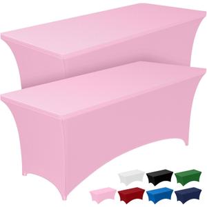 Pureegg Spandex Tablecloth 6ft - 2 Pack, Fitted and Tight Cloth for Rectangle Table, Wrinkle-Free and Stretch Table Cover for Party, Wedding, Banquet and Birthday, Pink