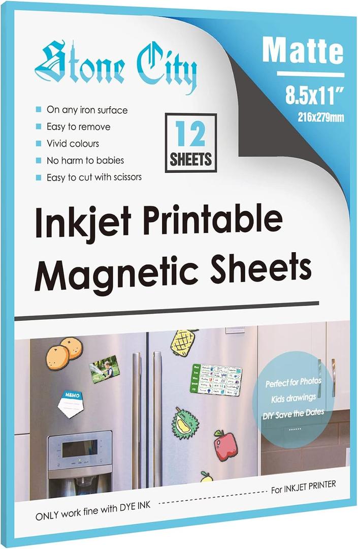 Stone City Printable Magnetic Sheets 8.5x11 Inch, 12 Sheets Matte Magnet Paper Sheet for Inkjet Printer, Flexible Magnetic Printer Paper for Fridge, DIY Crafts